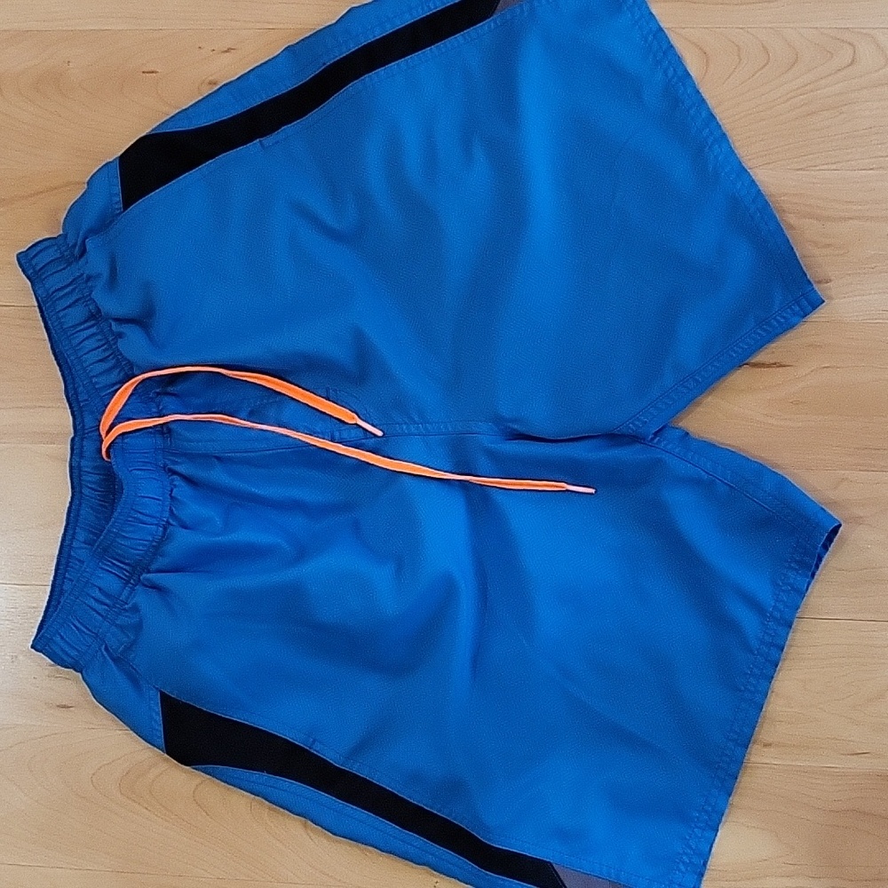 Nike Swim Trunks Royal Blue Black Stripe Orange Waistband Sz Small